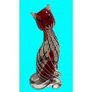 Dale Tiffany Handcrafted Art Glass Solvay Cat Figurine Red Black AS20329